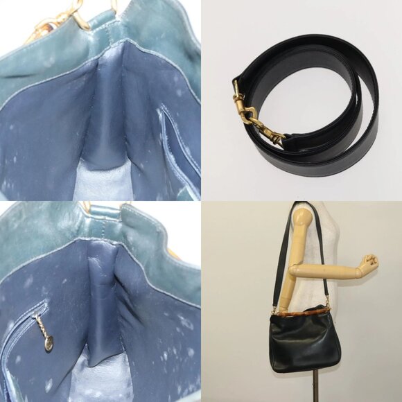 GUCCI Bamboo Hand Bag Leather 2way Navy Gold 001 3444 1638 Auth BA3439 - Picture 14 of 15